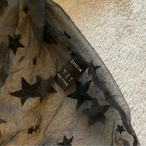 SHEIN Black Mesh Short Sleeved Tee Shirt Top with Velvet Stars - Picture 7 of 11